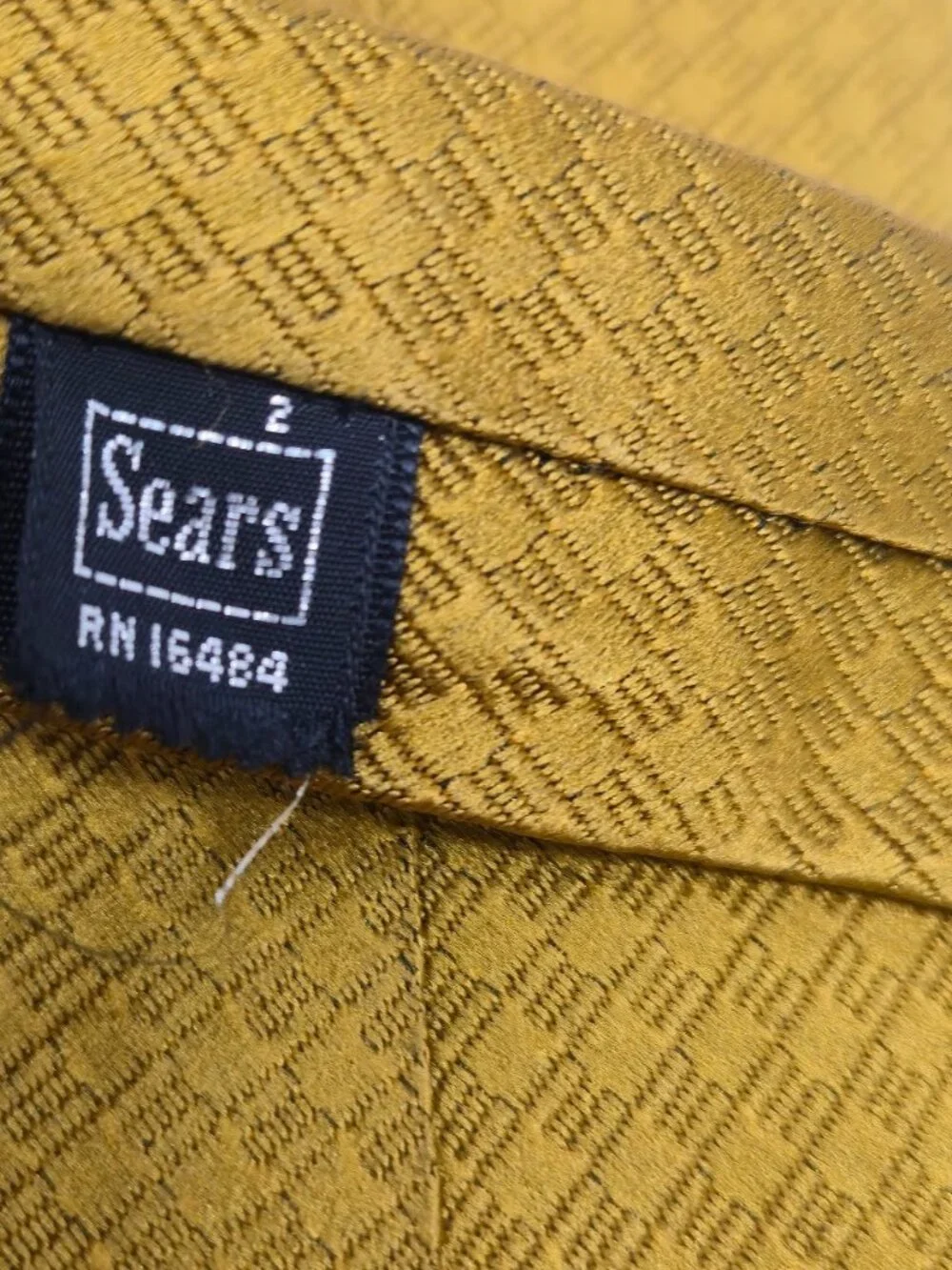 VTG Sears Men's Tie Mustard Gold Geometric Checkered 70s Retro 4